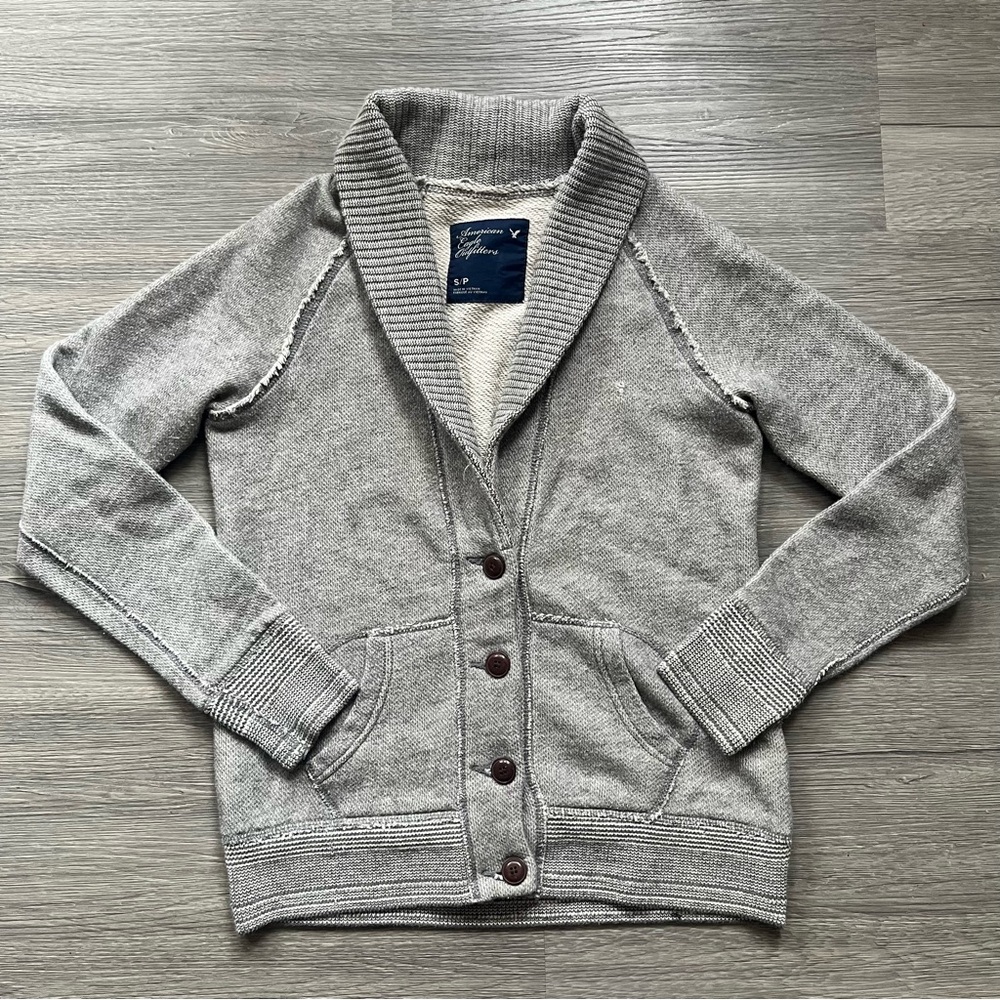 American Eagle Outfitters Gray Button-Up Cardigan Sweater